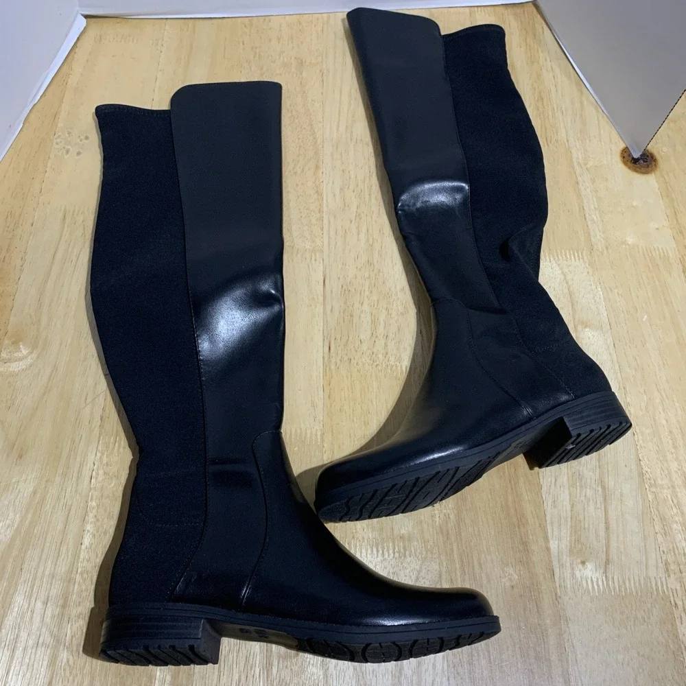 Unisa Women's Black Over-the-Knee Faux Leather Pull-On Riding Boots Size 6.5 M